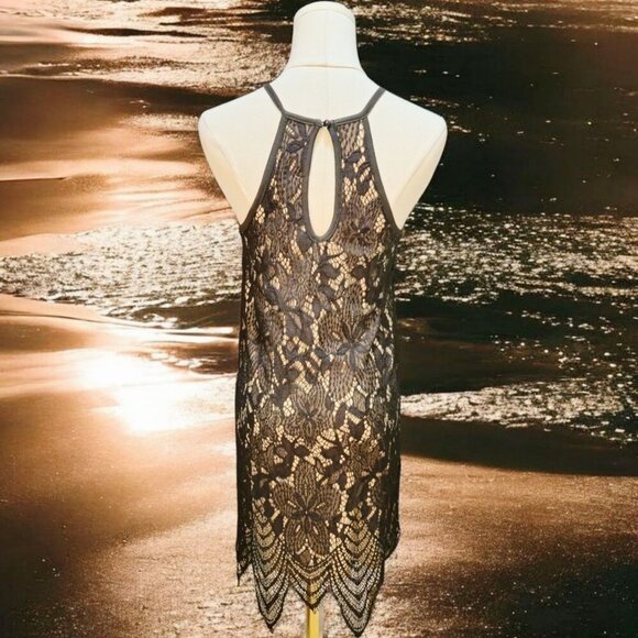 Love FIRE Black Lace Halter Dress – Keyhole Back, Scalloped Hem – Size M – NWOT - Picture 3 of 15